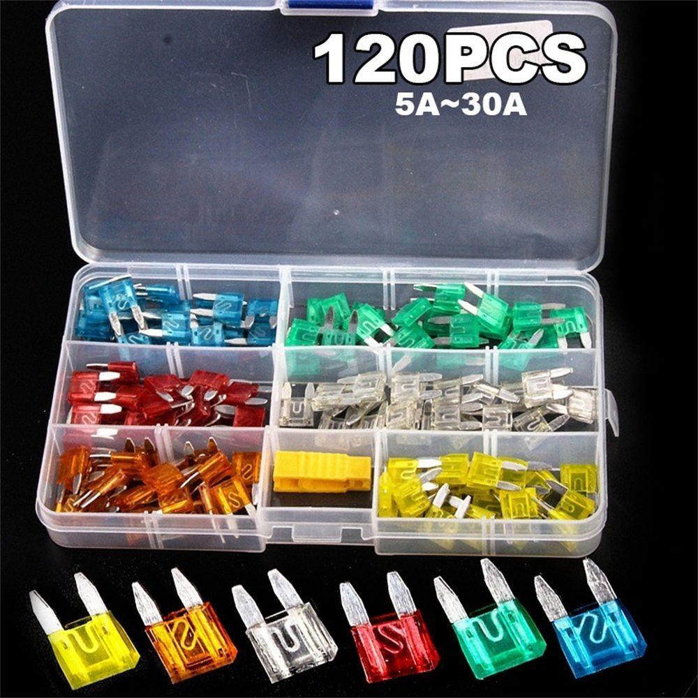 Bộ 120 cầu chì mini 5a/10a/15a/20a/25a/30a cho xe hơi, ô tô, xe tải size 17x10mm