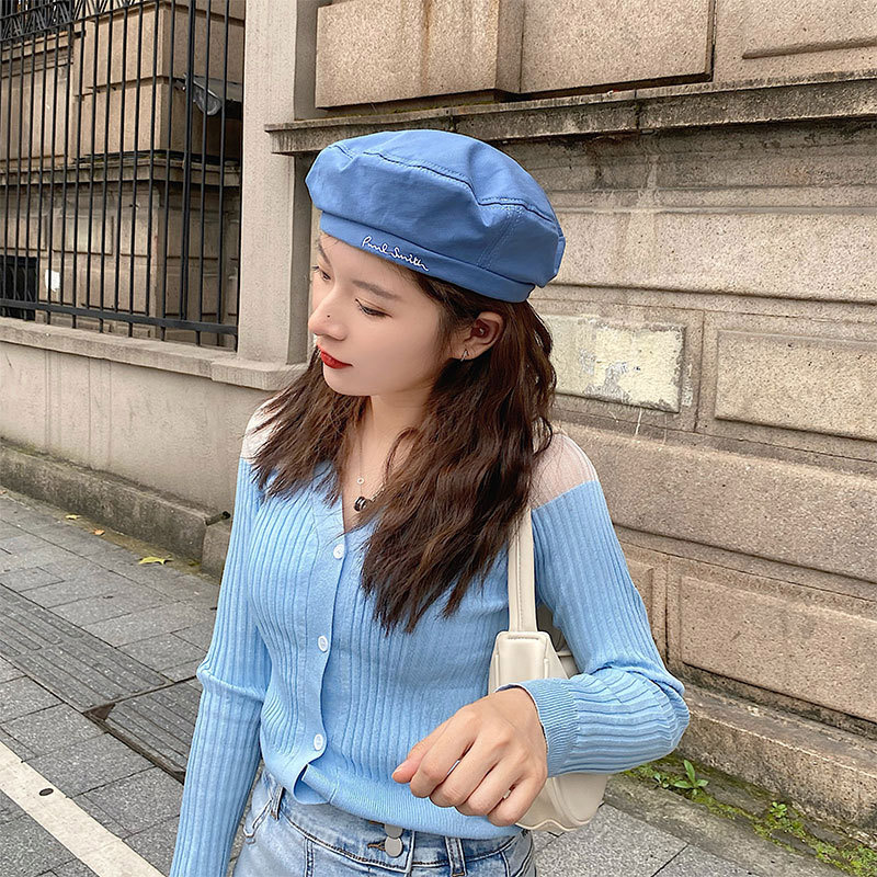 Mũ Vải Mũ Nồi Retro Màu Trơn Phối Chữ Ký - 100style