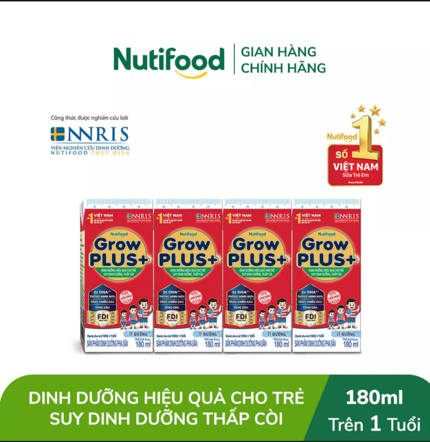 Thùng 48 Hộp Sữa Pha Sẵn Nutifood GROW PLUS Suy Dinh Dưỡng Ít Đường 180ml Đỏ.