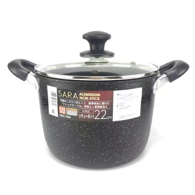 Nồi Sara cao thành 22cm,nồi chiên rán ,nấu vân đá chống dính SARA NHẬT BẢN (dùng cho bếp từ)7086