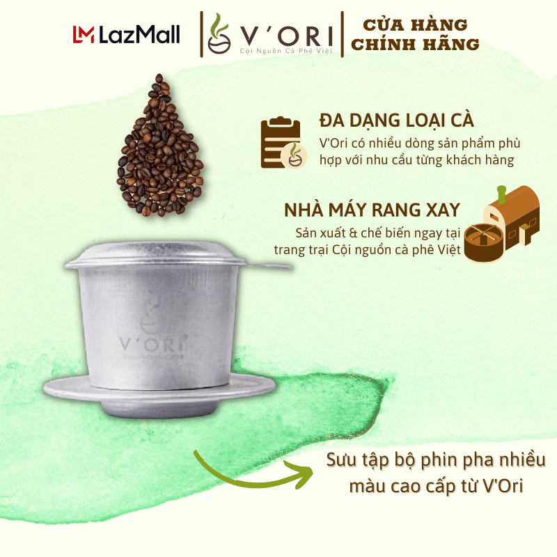 Phin Pha Cà Phê V'Ori Cao Cấp màu bạc giữ nhiệt tốt