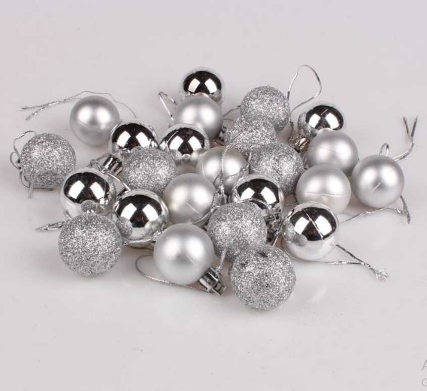 Hộp 24 quả châu trang trí noel 6cm MẪU E13