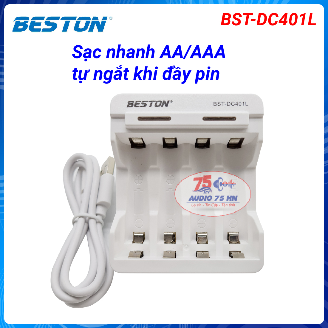 Bộ sạc pin AA/AAA Beston DC401L tự ngắt hàng chính hãng