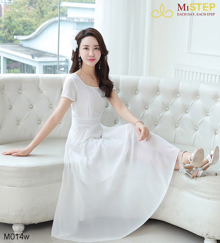 Váy Maxi Màu Trắng Có Tay Đẹp