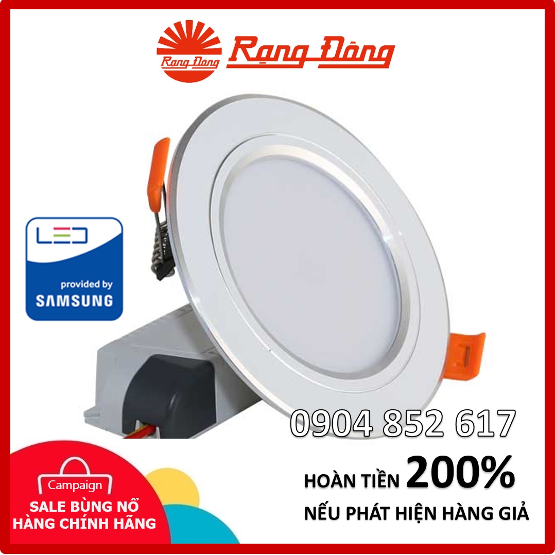 Đèn âm trần đổi màu Rạng Đông 12W, khoét lỗ 110mm, Viền Vàng/Bạc, ChipLED Samsung