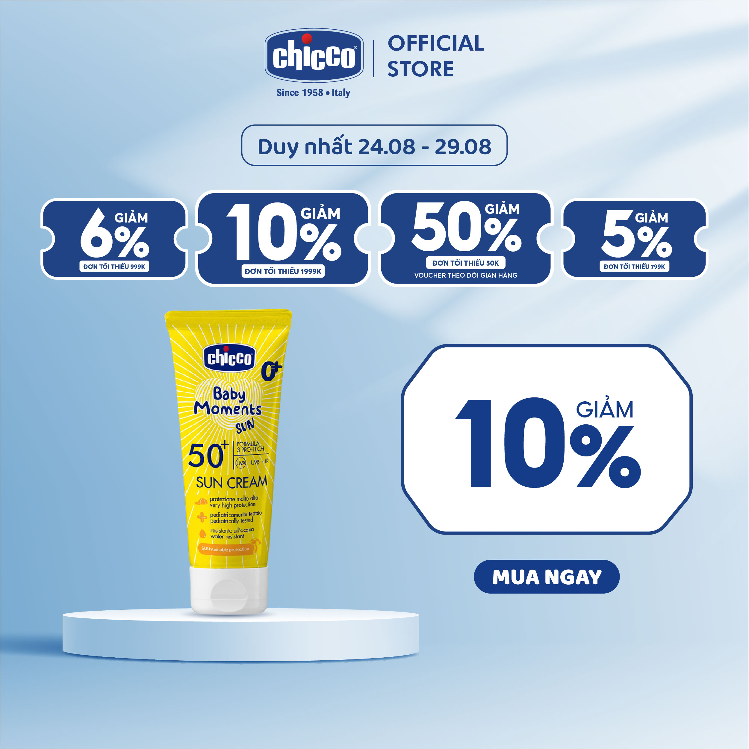 Kem chống nắng 3 tác động spf 50+ chicco