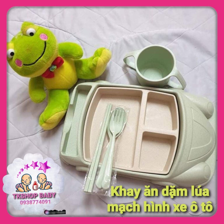 [HCM]**KÈM MÃ GIẢM**Bộ khay ăn dặm lúa mạch hình xe oto (quà Bobby)