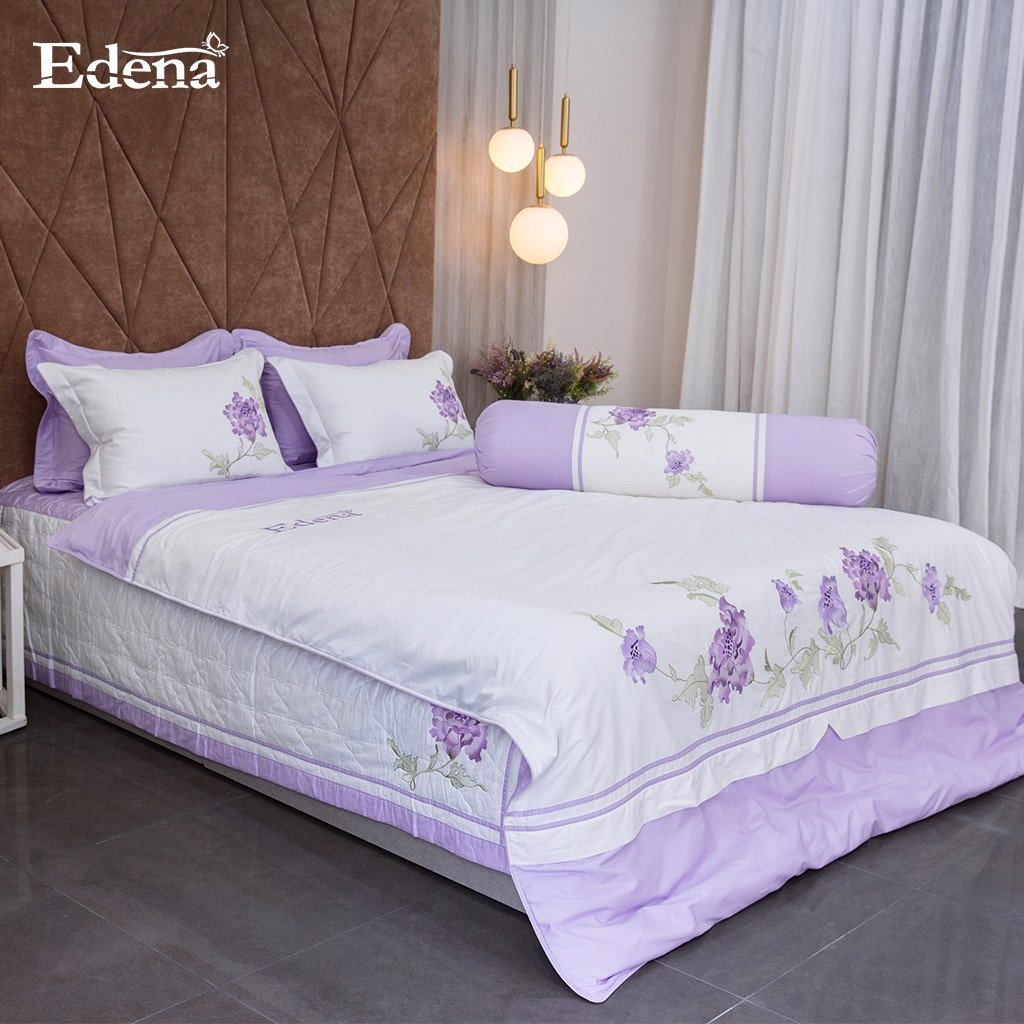 Bộ Ga Chần Gòn Edena Cotton Solid 372, gồm 5 Món