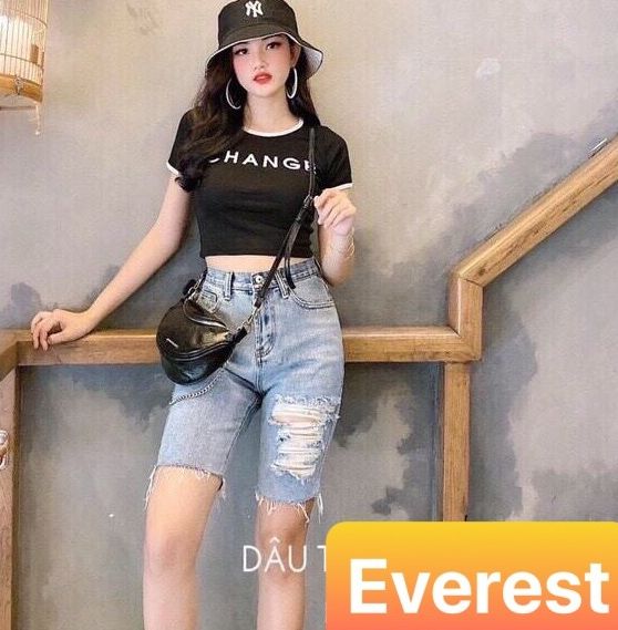 QUẦN SHORT SỌT JEAN LỬNG KIỂU NGỐ NỮ CHẤT BÒ XANH RÁCH 1 BÊN NHẬT BẢN KIỂU MỚI LƯNG CAO NÂNG MÔNG EV-201 - EVEREST FASHION