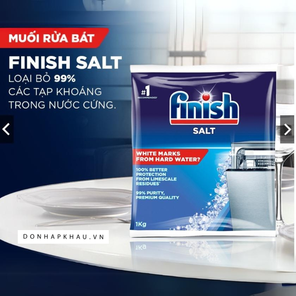 Muối Rửa Chén Bát Finish Salt Kháng Khuẩn 1kg - Bảo Vệ Máy Rửa Chén Bát, Ngăn Ngừa Mảng Bám