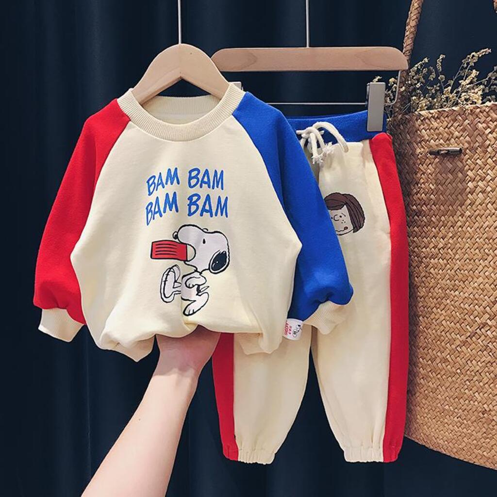 Bộ quần áo dài tay bam bam thu đông vải nỉ da cá cao cấp in hình cực xinh cho bé từ 6-28kg - moobaby shop
