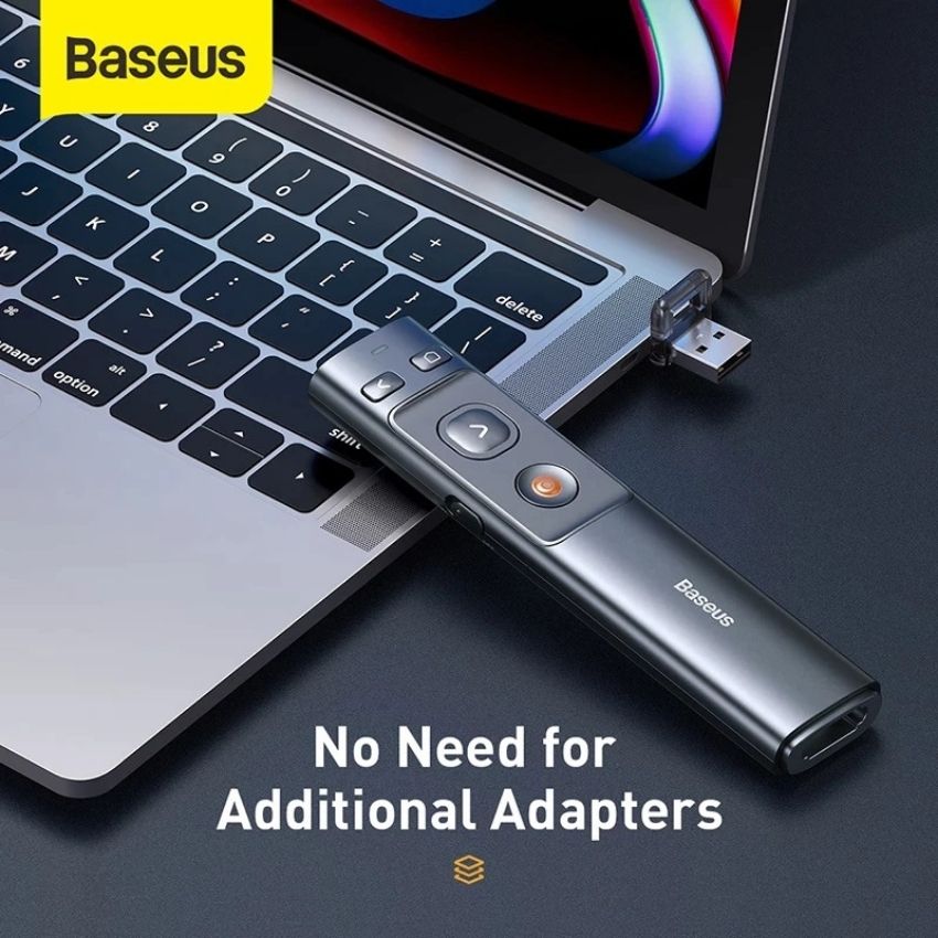 Bút Laser trình chiếu ACFYB Baseus Orange Dot Wireless Presenter cho Laptop/ Macbook (2.4Ghz USB/Type C Receiver, Wireless Remote Control, Red Laser Pointer/ Presenter)