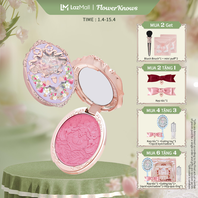 Flower Knows Strawberry Rococo Series Embossed Blush 4.6g Natural Makeup