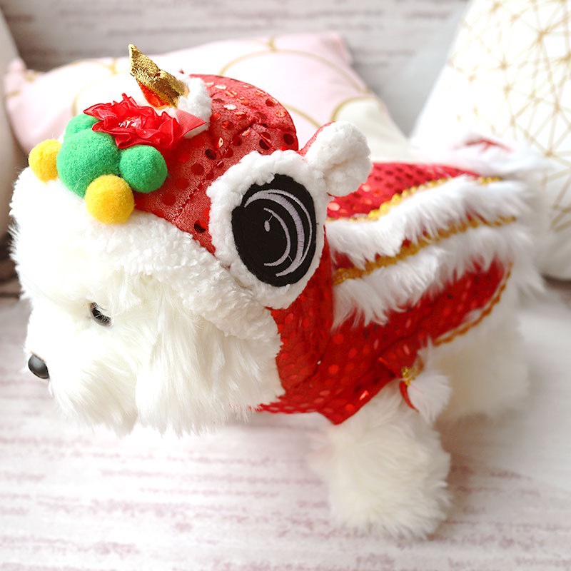 Bộ áo con lân Tết cho thú cưng
