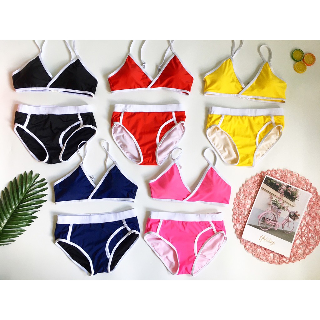 BIkini cặp phối màu viền trắng siêu cute