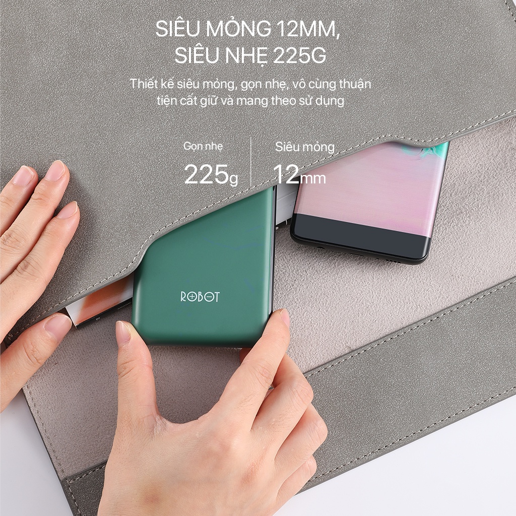 Pin Sạc Dự Phòng 10000mAh ROBOT RT180 1 Output USB & 2 Input Micro Type-C Chất Lượng