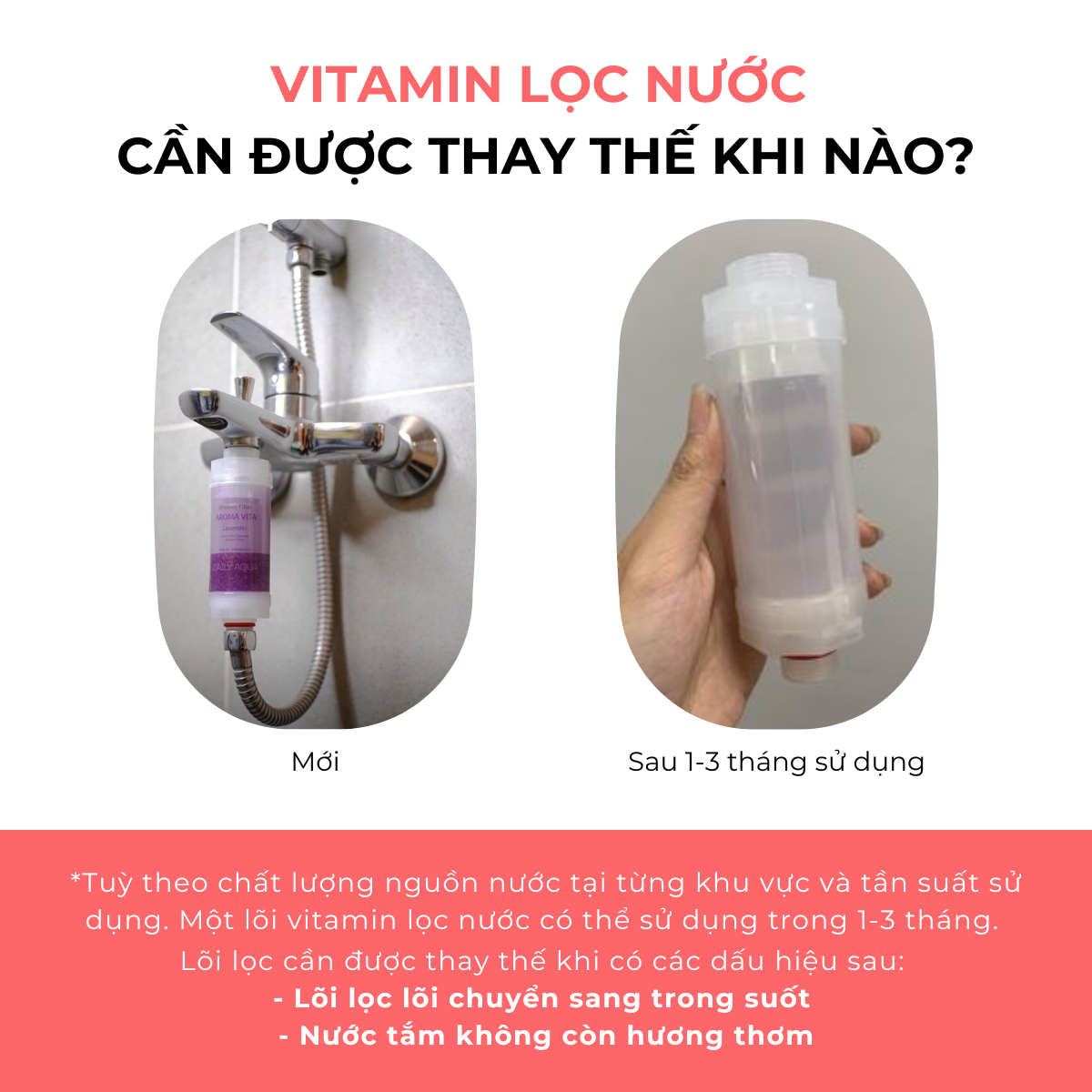 Lõi Lọc Nước Vitamin Daily Aqua, Lọc Clo, Vi Khuẩn, Tạo Mùi Thơm Chăm Sóc Da và Tóc