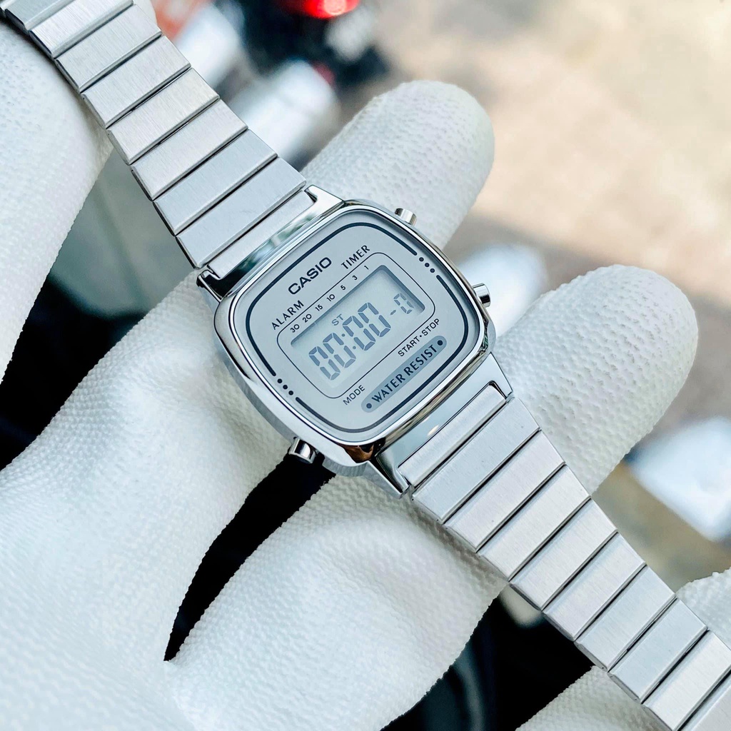 Đồng hồ nữ thời trang Casio kim loại đen bạc đẹp
