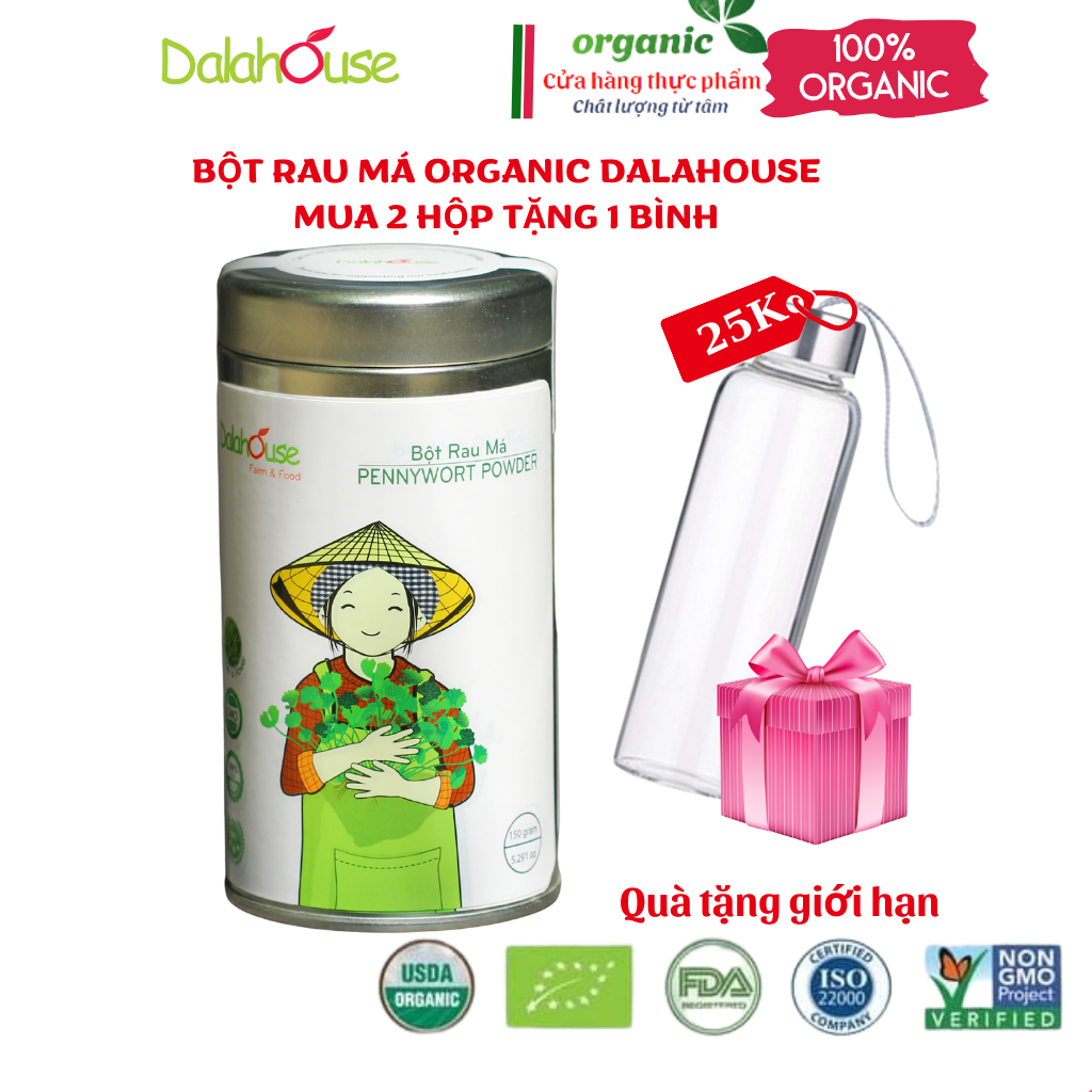 Bột Rau má Dalahouse hữu cơ Sấy Lạnh Nguyên Chất loại Hộp 20 gói