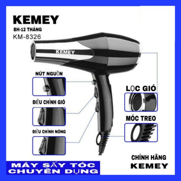 Máy sấy tóc chyên dụng KEMEY-KM8326 - 3000W - 2 Chiều chống cháy tự động Bảo hành 12 tháng giá rẻ