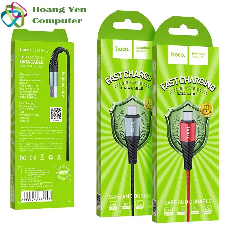 [HCM][1M] Cáp Sạc MICRO USB Hoco X38 Dài 1M Dây Dù Cho Android - BH 12 Tháng 1 đổi 1 (MÀU SẮC NGẪU NHIÊN) - Hoàng Yến Computer