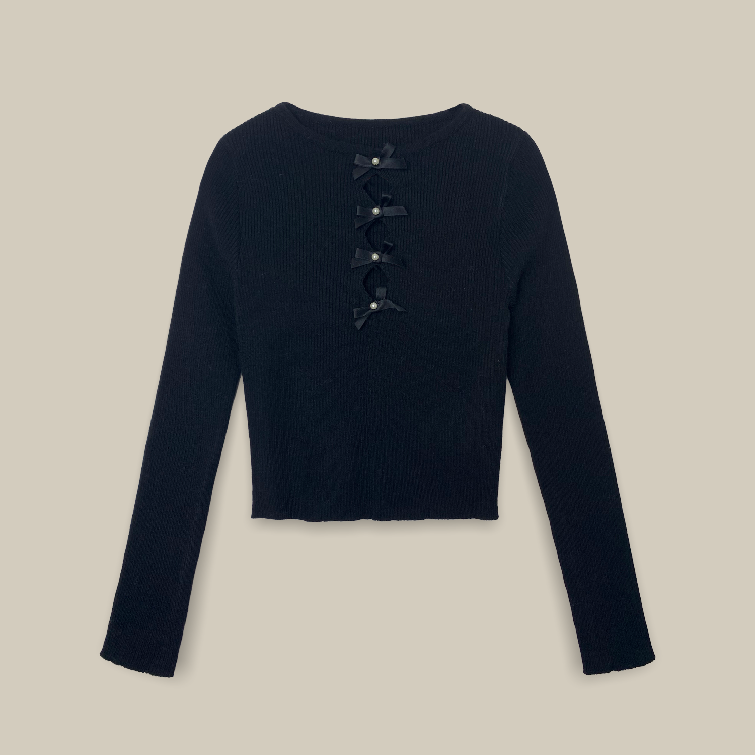 Áo len dáng croptop đính nơ ngực NAKED by V - Basic Bow Sweater