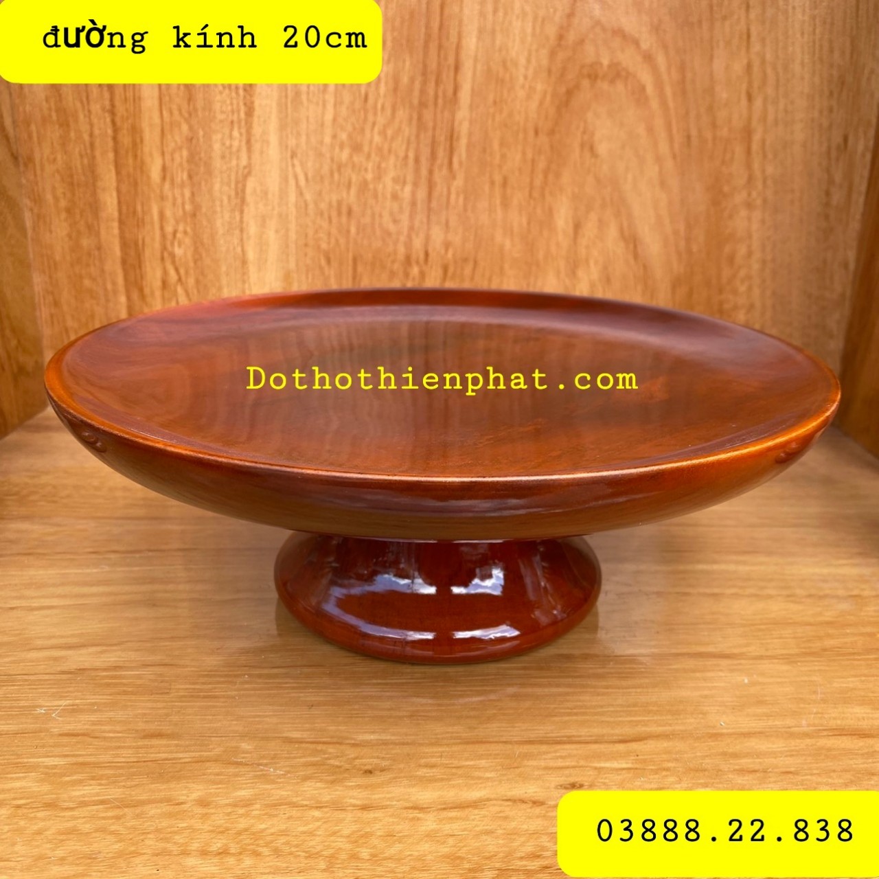 Đĩa Trái Cây Gỗ Tràm Bông Vàng Đường Kính 20cm Nguyên Khối hàng loại 1