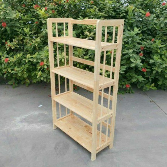 Kệ sách 4 tầng 50cm gỗ cao su - Kệ gỗ 47wood sử dụng đa chắc năng