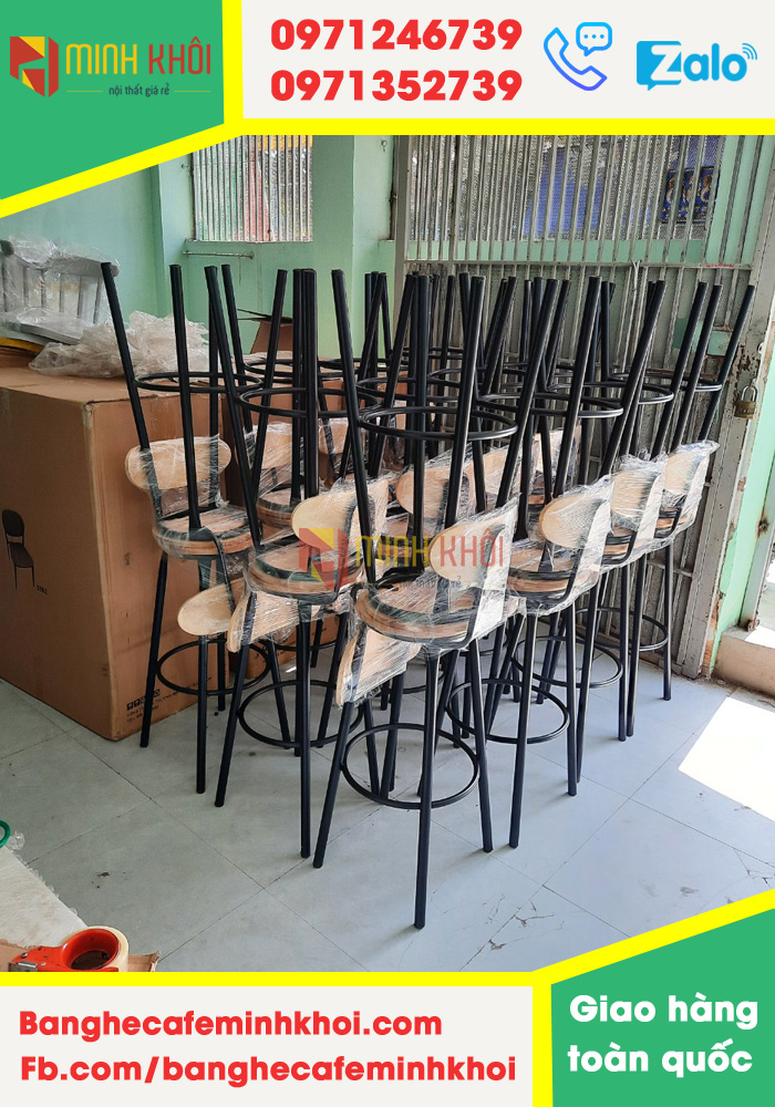 Ghế bar cafe chân sắt mặt gỗ giá rẻ