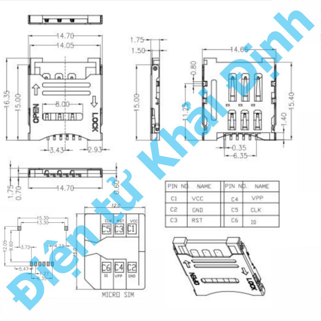 5 cái Socket khe khay cắm micro SIM 6P 8P nắp sắt kde5392