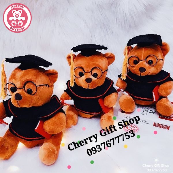 Gấu Bông Tốt Nghiệp Lông Mịn 25cm