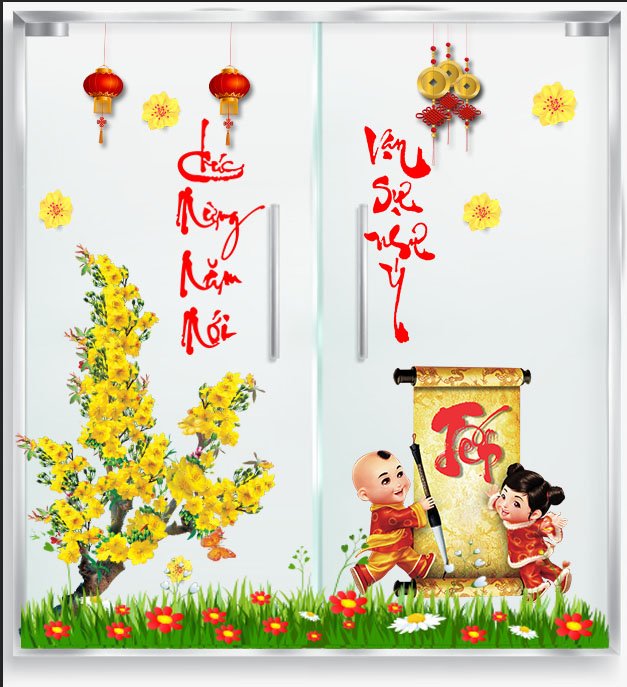 Decal trang trí decal dán kính tết xuân quý mãoPK622
