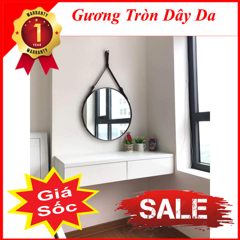 Gương Tròn Treo Tường Dây Da D40 - Đường kính 40cm