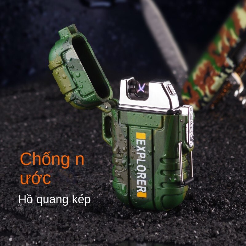 Bật Lửa Bật Lửa Sạc Hồ Quang Kép Chống Nước Chống Nước Cầm Tay Ngoài Trời Bật Lửa Bật Lửa USB Bật Lửa Chống Gió Im Lặng F12 Ngụy Trang Điện Tử Chống Nước Đôi Bật Lửa Sạc Hồ Quang