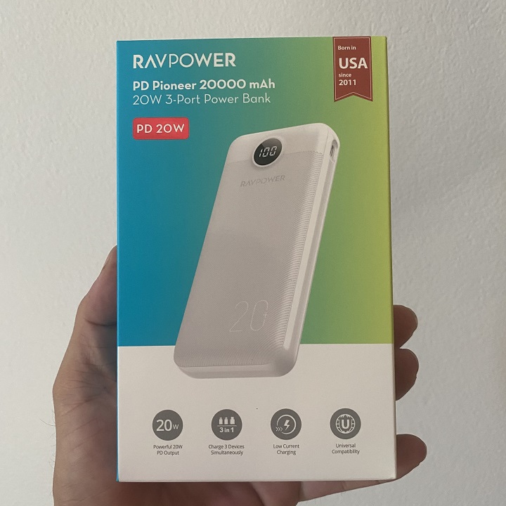 Pin sạc dự phòng ravpower rp-pb1205 dung lượng 20000mah, 20w 3 cổng sạc nhanh pd