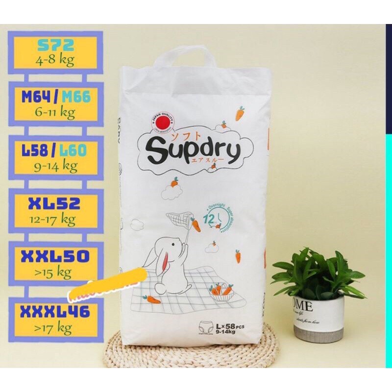 Tã/bỉm supdry dán s72/m66/l60 quần m64/l58/xl52/xxl50/xxxl46