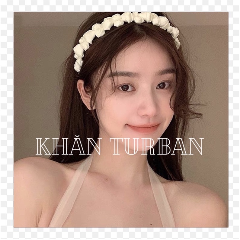Cài tóc hình hoa hồng xinh - Băng đô tóc hoa hồng trắng - Khăn turban