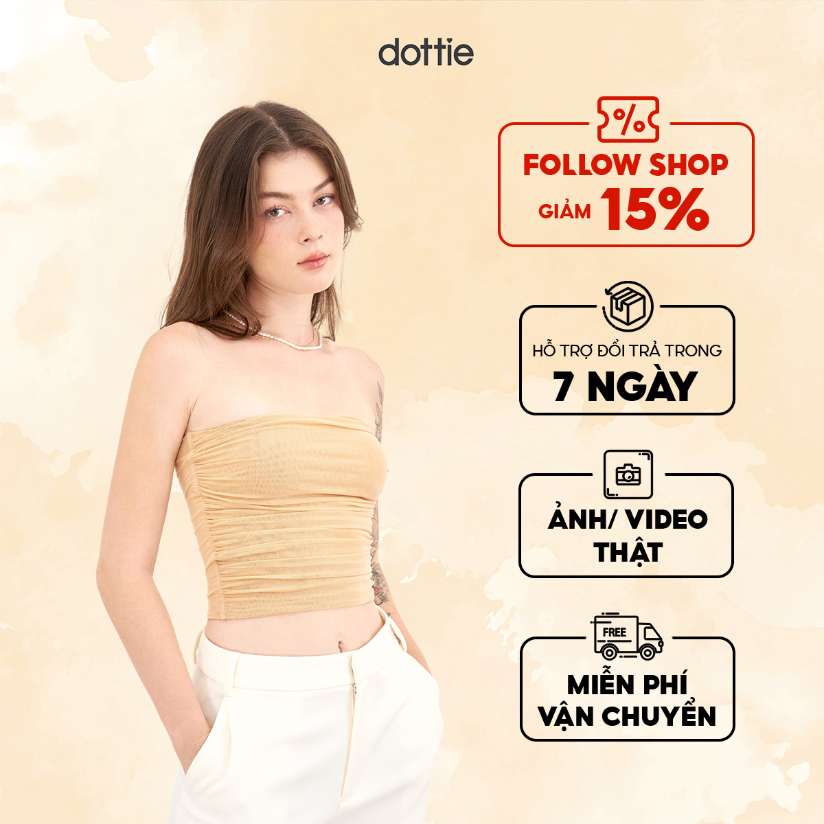 Dottie - áo cúp ngực vải tule - da - t0753