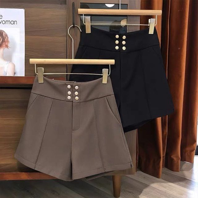 Quần short cạp siêu cao phối 6 khuy