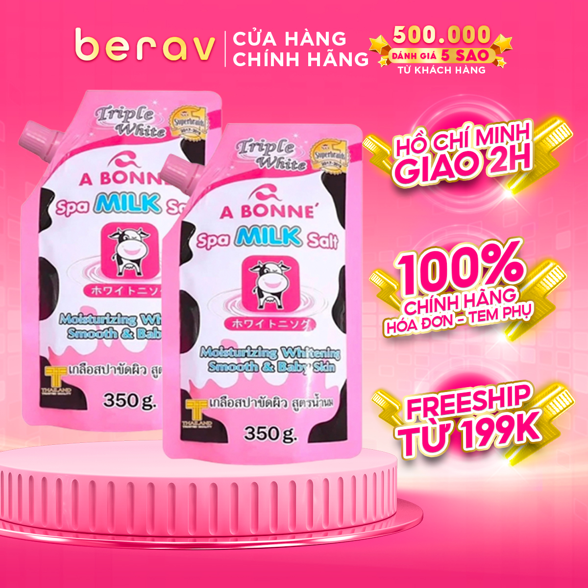 Combo 2 muối tắm sữa bò tẩy tế bào chết spa a bonne thái lan giúp tái tạo da, làm mềm da 350g