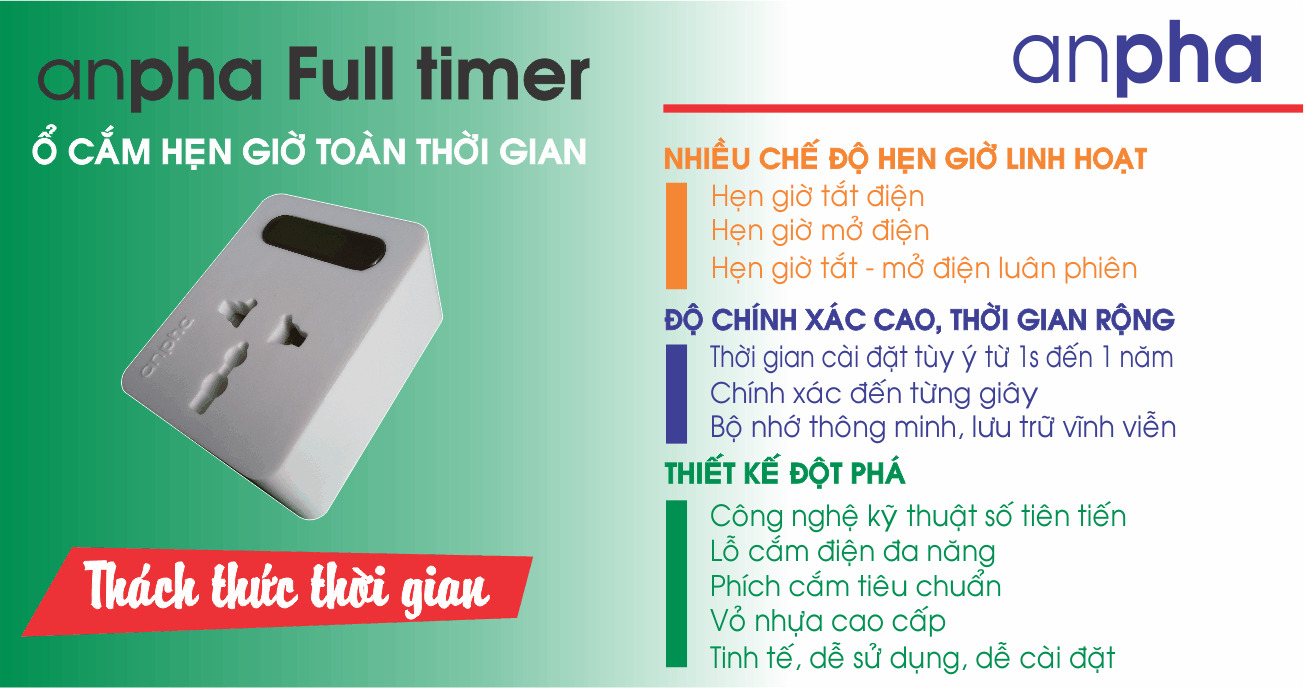 Ổ cắm hẹn giờ toàn thời gian - Anpha Full timer