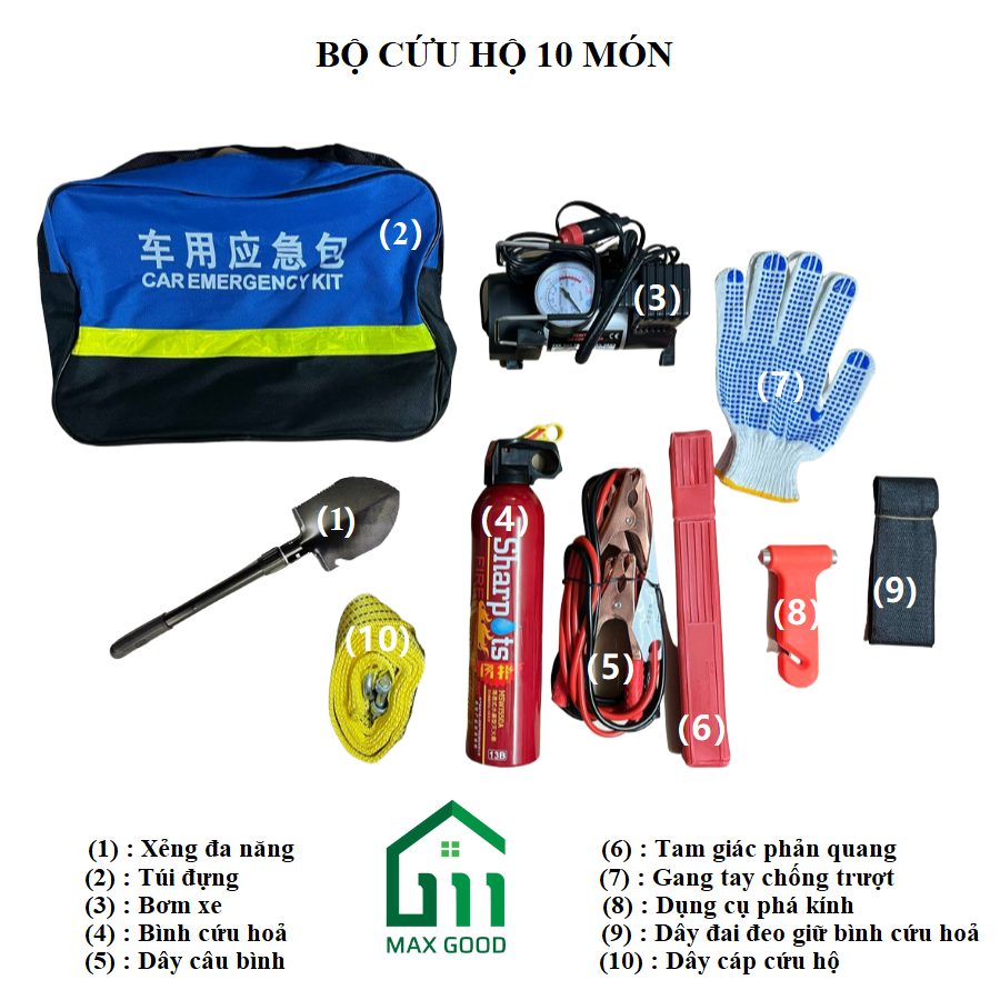 Bộ dụng cụ cứu hộ 9 món dành cho xe ô tô