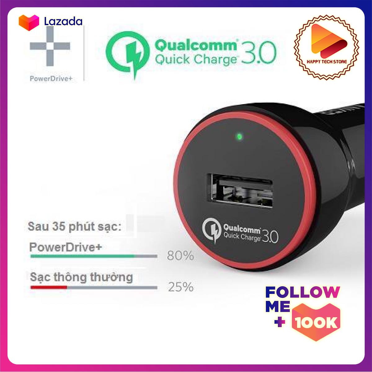Sạc ô tô Anker 1 cổng, 24w, Quick Charge 3.0 - [PowerDrive+ 1, 24w, QC 3.0] - A2210
