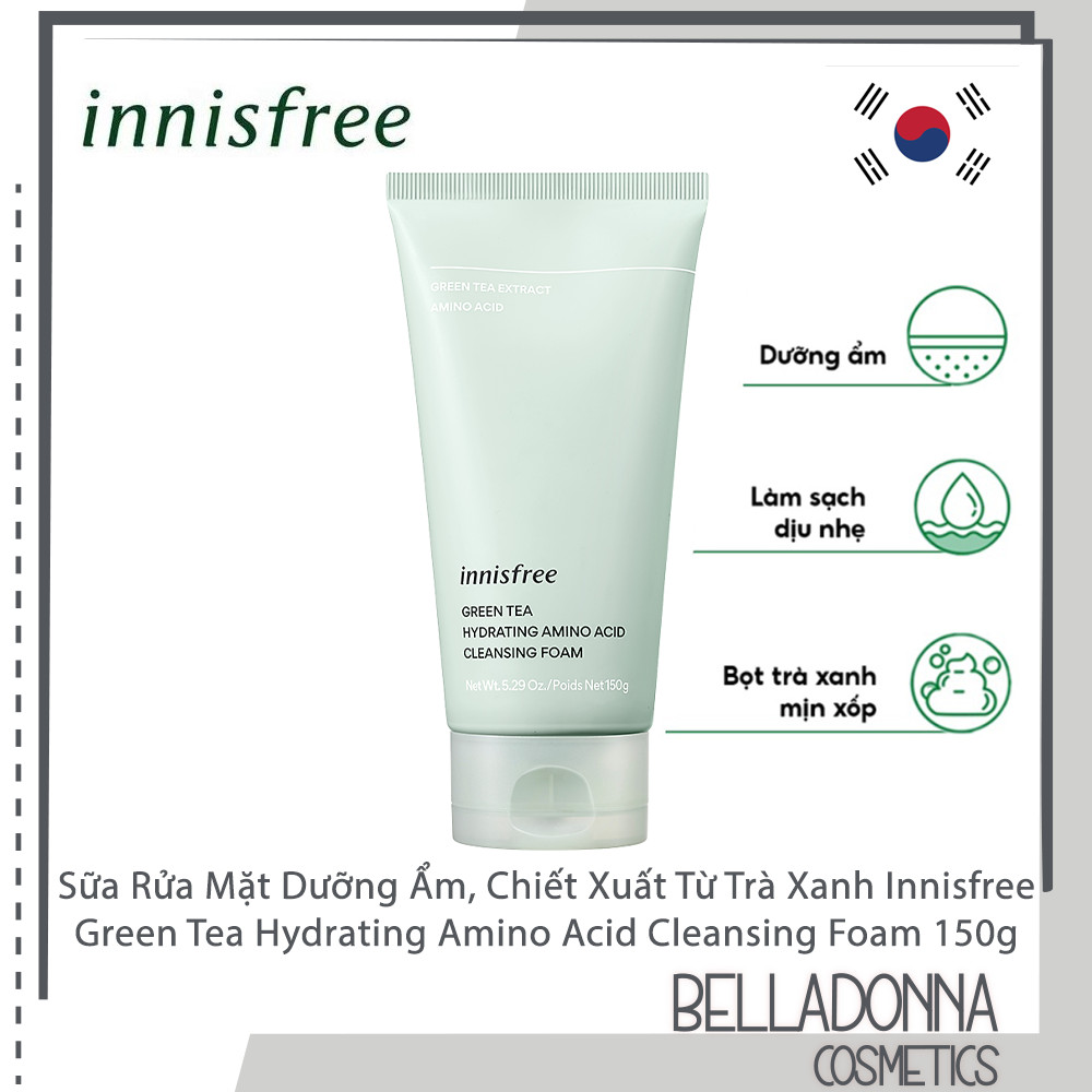 Sữa Rửa Mặt Dưỡng Ẩm, Chiết Xuất Từ Trà Xanh Innisfree Green Tea Hydrating Amino Acid Cleansing Foam 150g