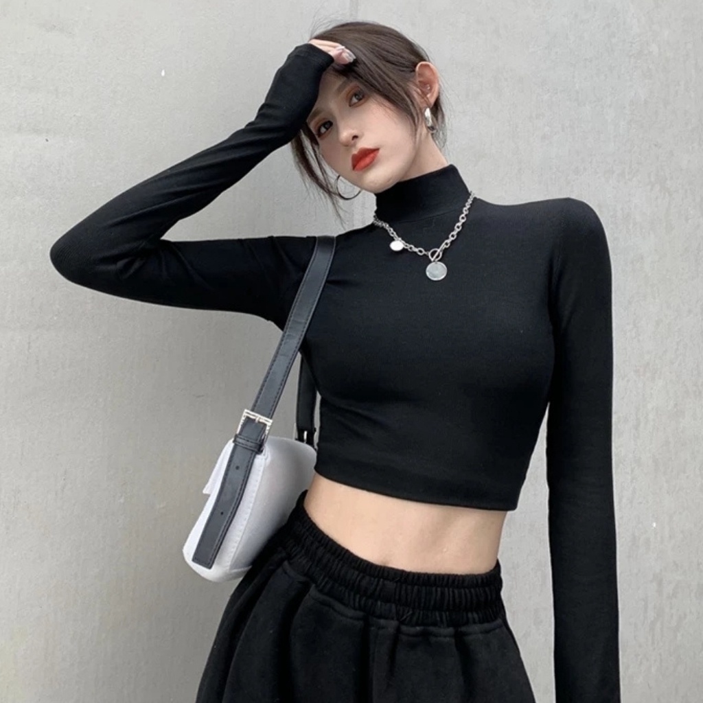Áo croptop dài tay cổ lọ