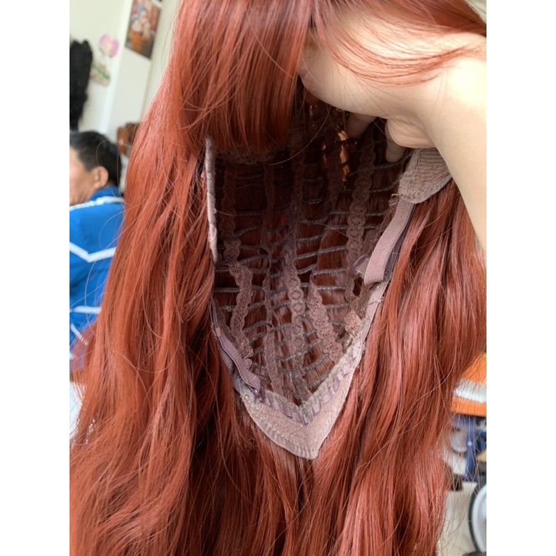 Tóc giả đỏ rượu 😍FREESHIP❤️ tóc xù dài màu đỏ rượu - 8174