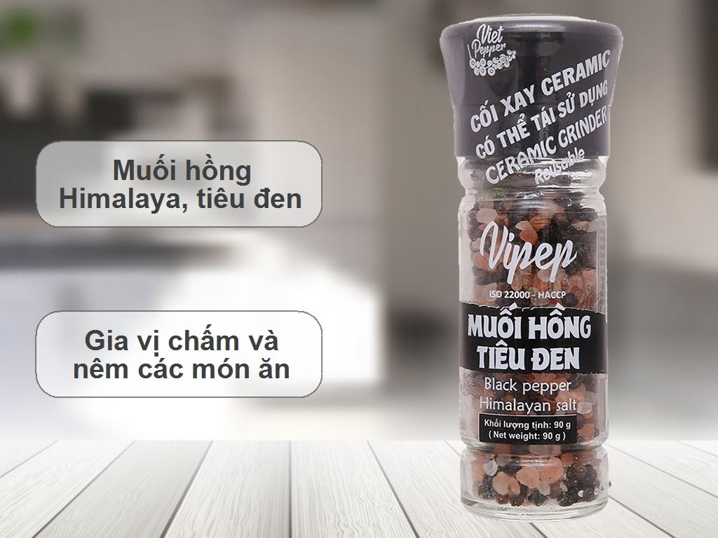 Muối hồng tiêu đen Vipep hũ 90g