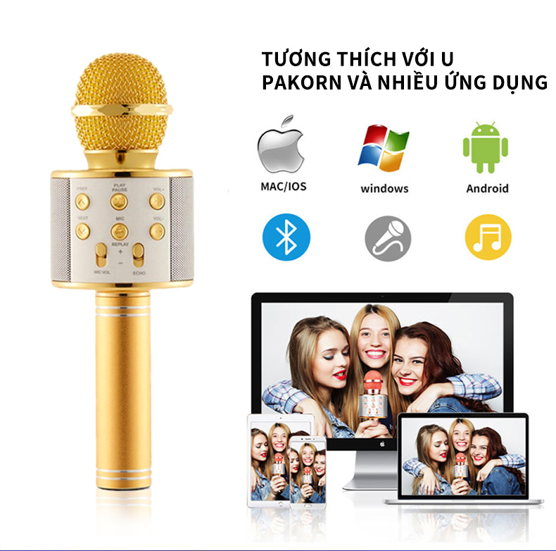 Micro không dây Karaoke WS 858 Bluetooth