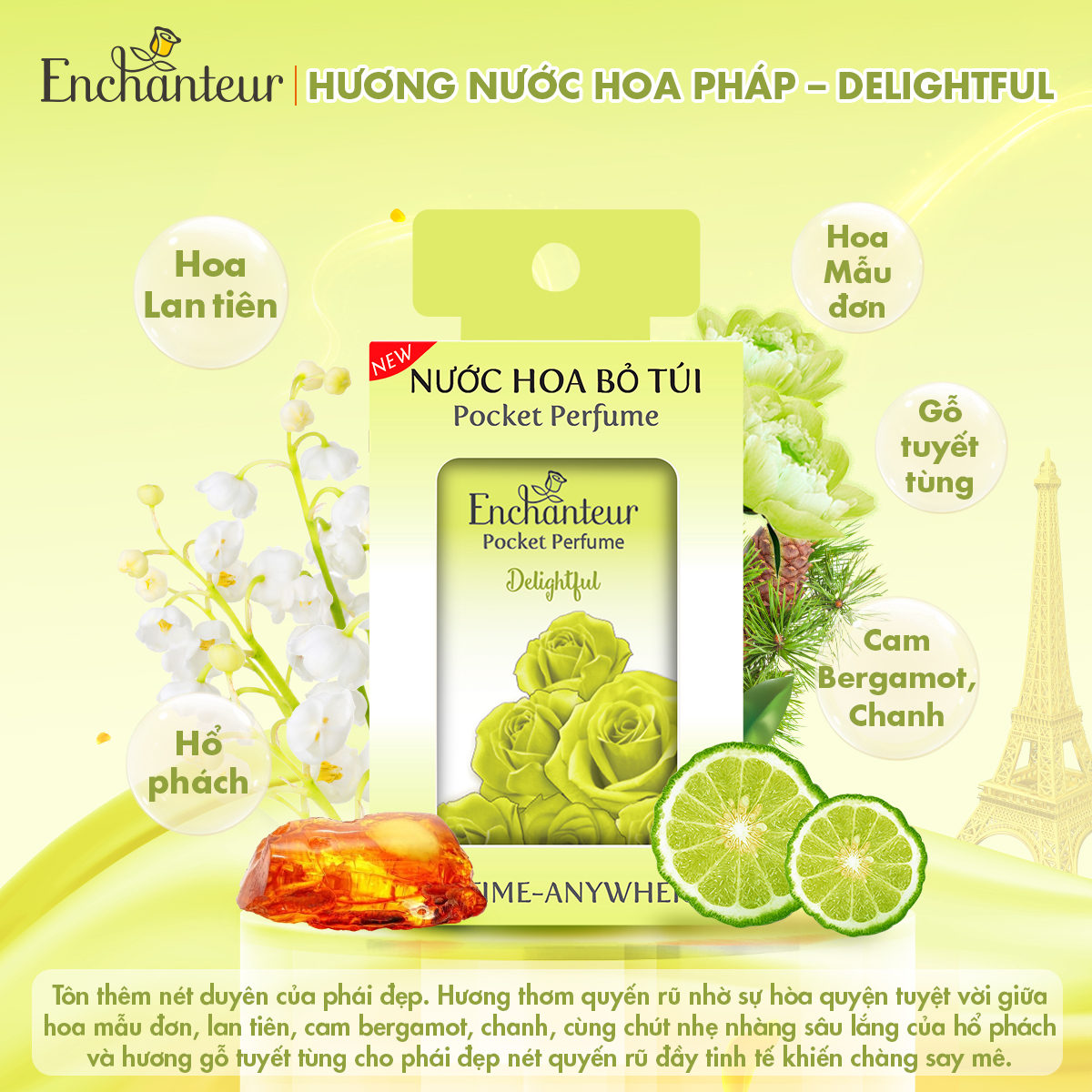 Combo quà tặng Enchanteur cao cấp (Sữa tắm Delightful 650gr, Nước hoa bỏ túi Enchanteur Delightful 18ml/hộp)