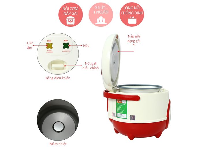 NỒI CƠM ĐIỆN HAPPY COOK HC-120 1.2L (ĐỎ)
